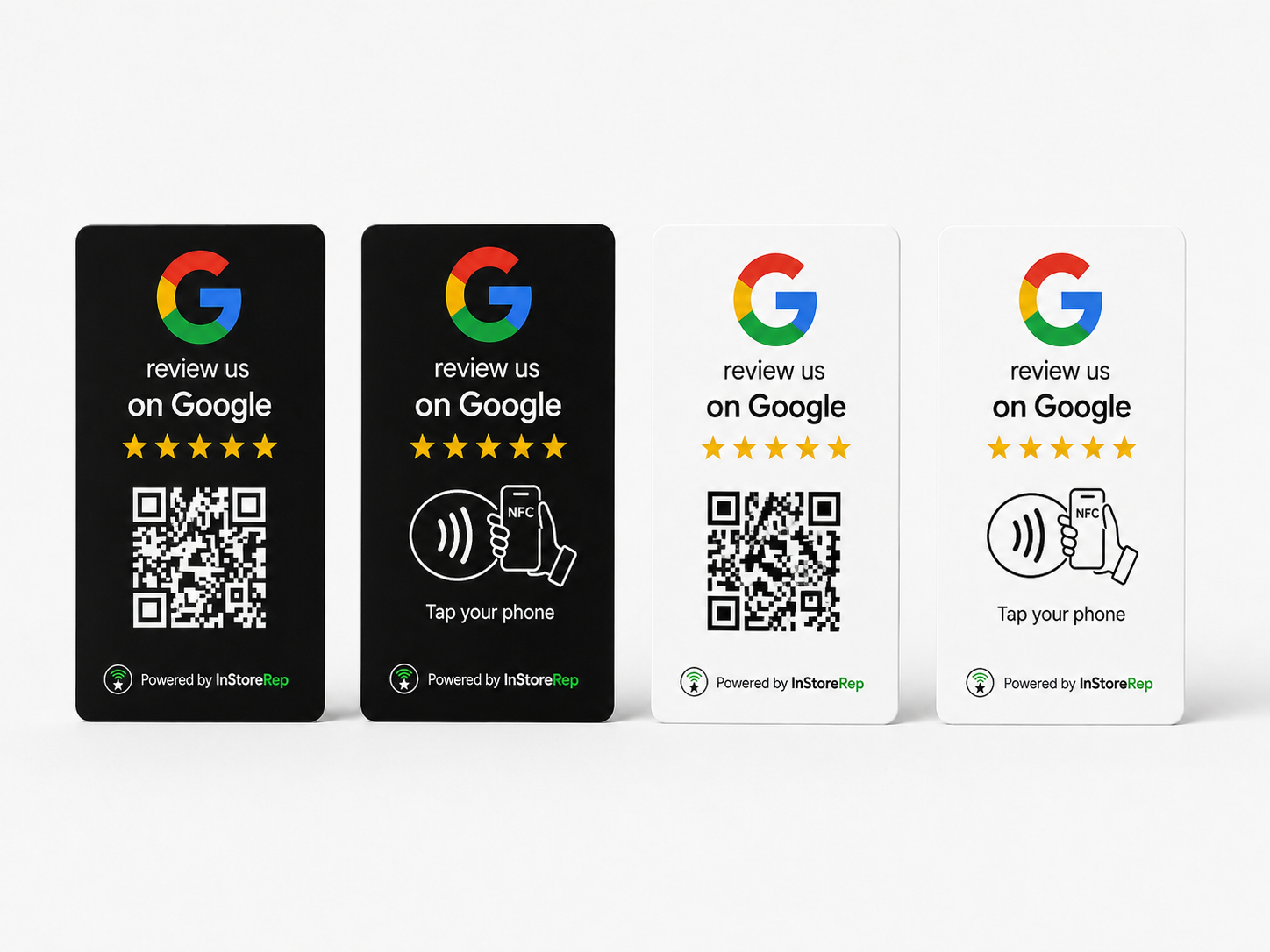 Black and white InStoreRep review cards